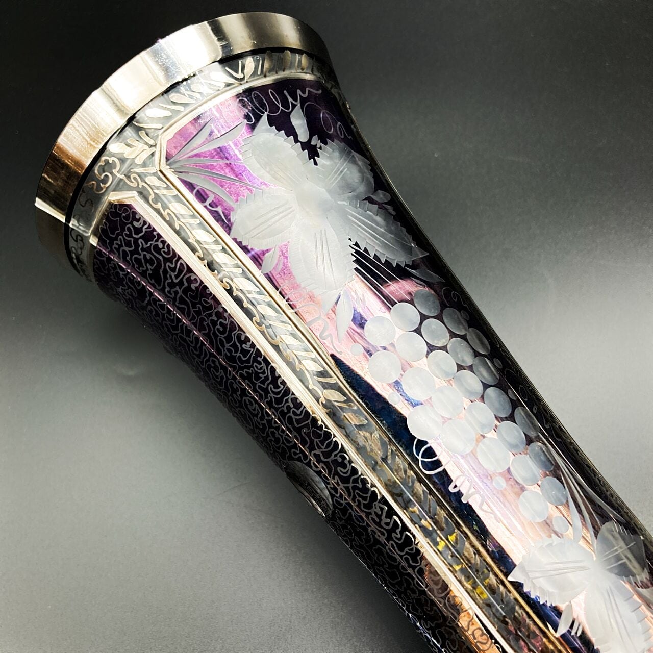 ボヘミアガラス ラスカ モドレー LASKA MODRE パネルグラス 花瓶