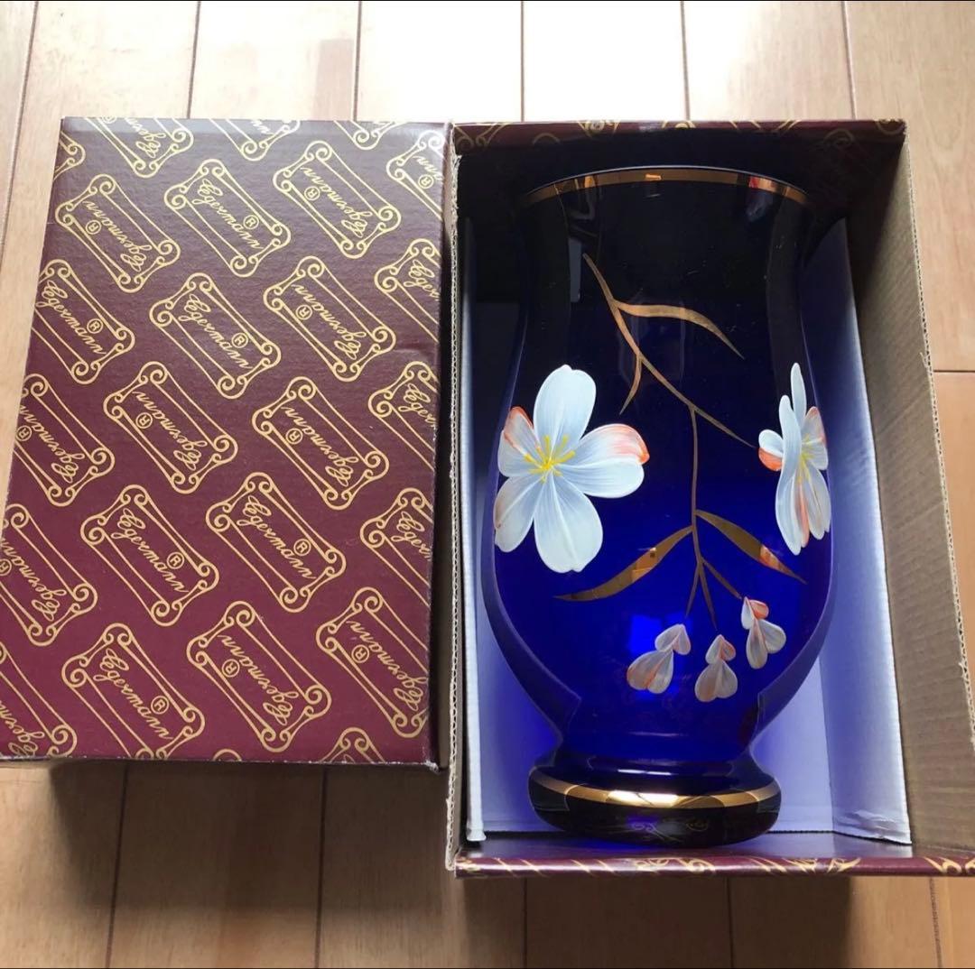 未使用　Laska Bohemia Glassラスカボヘミアガラス　花瓶 ボヘミアガラス ラスカ モドレー LASKA MODRE パネルグラス 花瓶